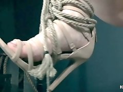 Bondage makes Bambi Belle even hotter and this blonde can't even scream