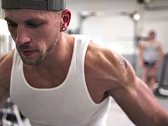 Gay sex in the public gym between muscular hunks after sucking