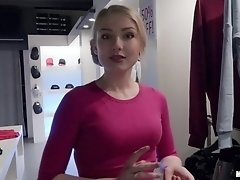 Lucy Heart sucks hard cock in a public store dressing room