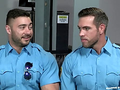 Prison gay threesome with two guards and a well hung inmate