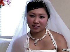 Naughty Japanese bride Emi Koizumi lets dude rub her clit and play with tits