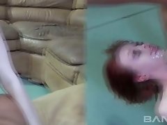 Red haired busty sweetie performs sloppy deep throat to her guy