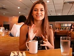 Morning coffee and upskirt pussy play with a cute amateur