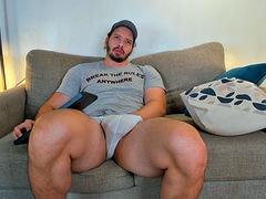 Bigger men, Latina webcam model with big legs grows cock in tight shorts