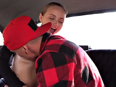 Fakehub - European taxi driver sucks and wanks big cock before backseat sex