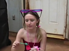 Kitty Karsen playing Bubble naked showing her tits