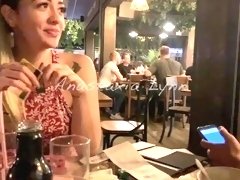 Two friends controlling my toy in Public Restaurant! Holding moans!  Anastasia Lynn