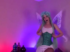 Playful camgirl in costume gives jerk off instructions
