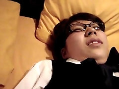 Japanese glasses girl blowjob and fuck