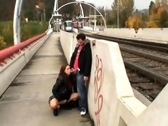 Busty European teen expressing her love for cock in public