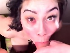 Submissive slut deepthroats POV cock and gets facialized