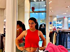 Busty Brunette Flashes in Store
