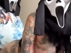 Masked lovers enjoying doggystyle sex action on webcam