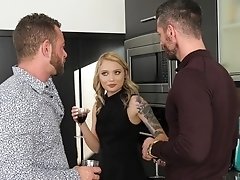 Dakota Skye gets fucked rough by two guys and covered in cum